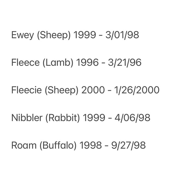 Farm Babies! [2/$25 - 3/$30] Ty Beanies: Derby Ewey Fleece Fleece Nibbler & Roam - Picture 8 of 13